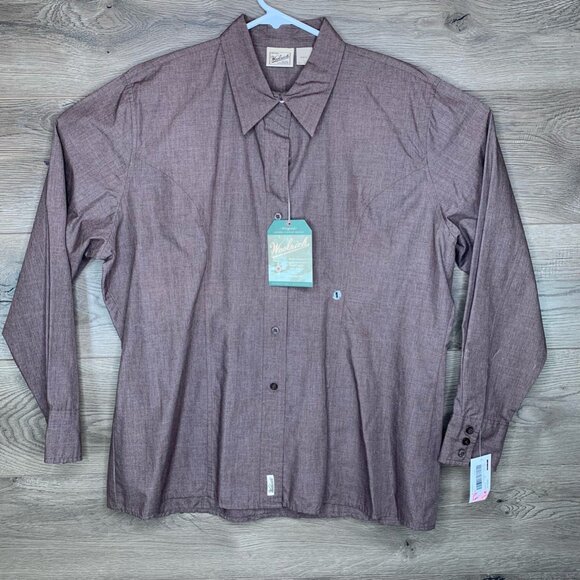 Woolrich Womens Long Sleeve Button-Up Shirt Brown L 65% Cotton/35% Polyester Cla - Picture 2 of 9